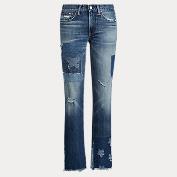 Polo‎ Ralph Lauren Waverly Straight Star Crop Patchwork Fringe Jeans Pants 30 - Picture 3 of 10